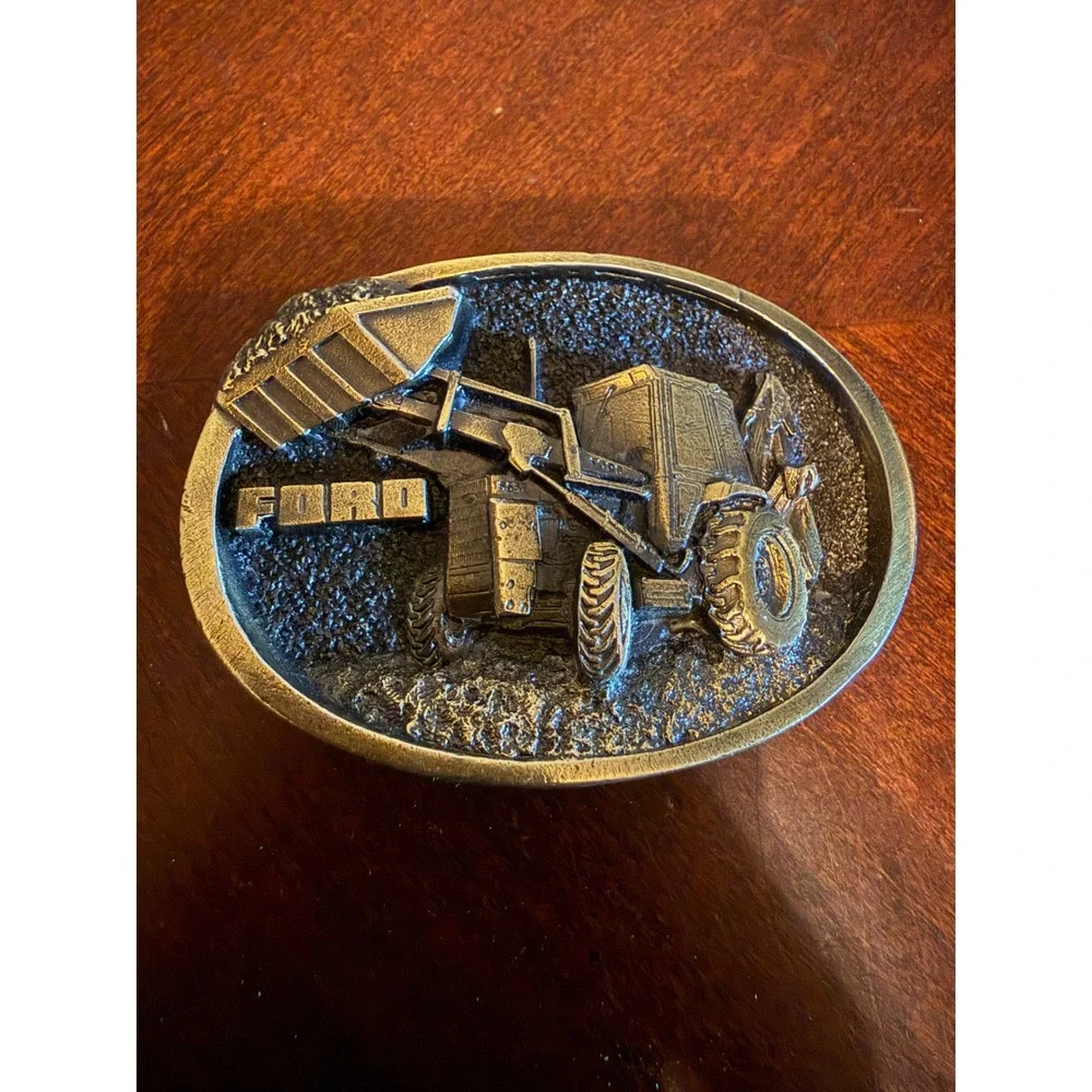 Vintage Ford Tractor Backhoe Loader Belt Buckle K-Products Inc Iowa Brass USA